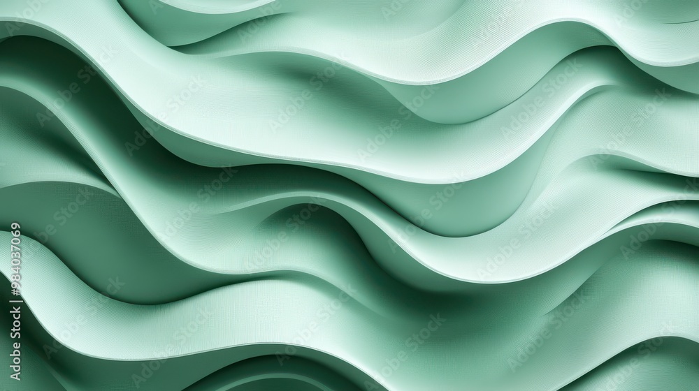 The image is a green wave with a white background. The wave is made up of many small lines that create a sense of movement and fluidity