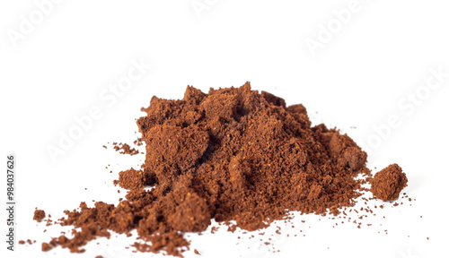 Close up shot of freshly grounded coffee on the transparent background