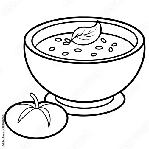 tomato and lentil soup outline coloring book page line art drawing