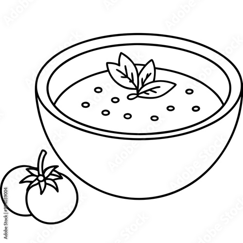 tomato and lentil soup outline coloring book page line art drawing