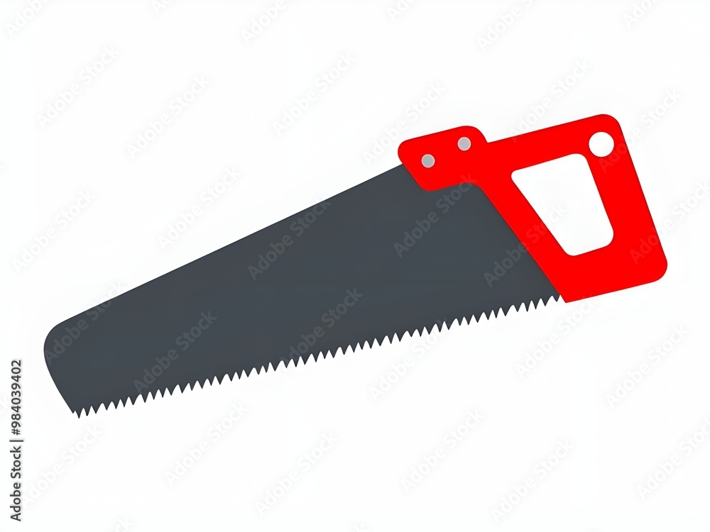 Minimalist hand saw illustration with red handle, cartoon style handsaw tool with sharp teeth, saw icon with red grip and sharp blade in simple design, carpenter's workshop equipment, carpentry repair Minimalist hand saw illustration with red handle, cartoon style handsaw tool with sharp teeth, saw icon with red grip and sharp blade in simple design, carpenter's workshop equipment, carpentry repair