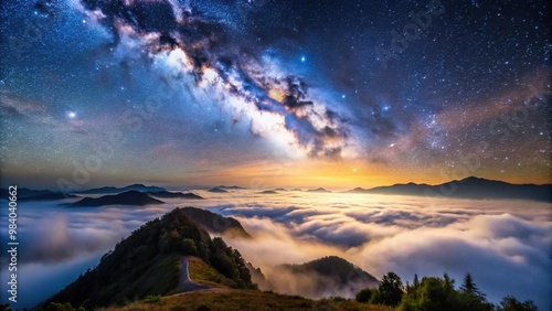 Astrological landscape of Milky Way over Galaxy Fog under the mountain