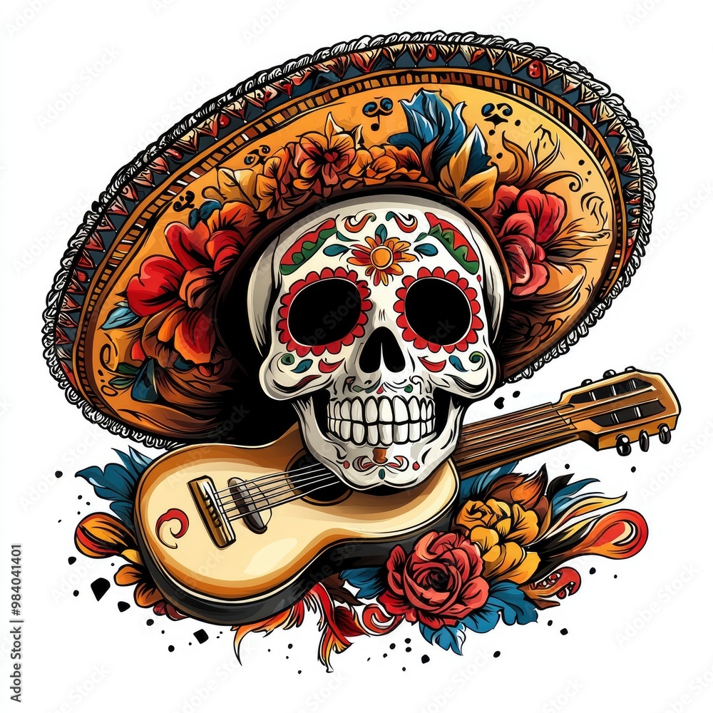Sugar Skull with Guitar and Sombrero Sugar Skull with Guitar and Sombrero