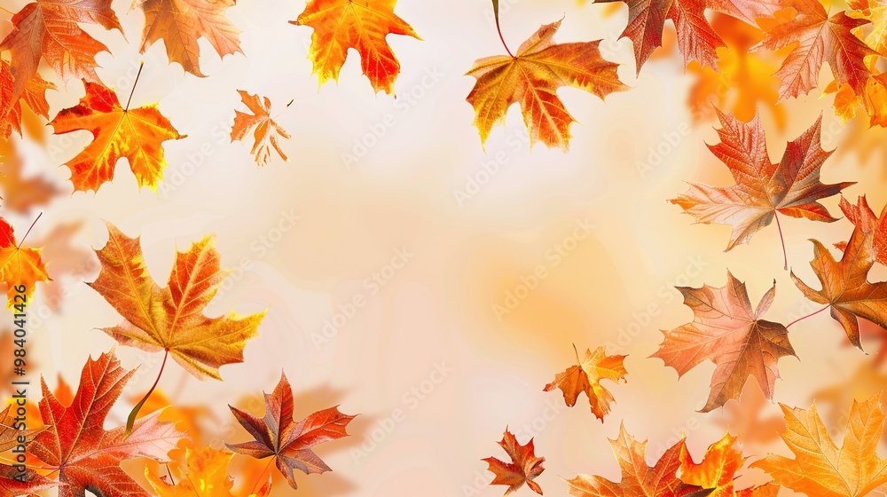 Autumn orange banner with blurred maple leaves, ideal for seasonal designs and fall projects. Autumn orange banner with blurred maple leaves, ideal for seasonal designs and fall projects.