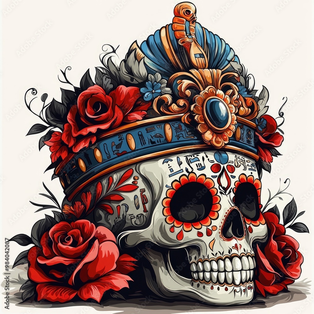 Sugar Skull with Crown and Flowers Sugar Skull with Crown and Flowers
