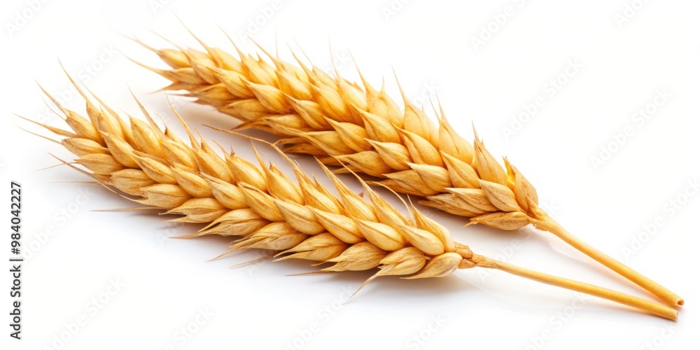 Elegant Golden Wheat Stalks on White Background Diagonal Composition with Soft Lighting Emphasizing Natural Beauty in Crisp Focus Elegant Golden Wheat Stalks on White Background Diagonal Composition with Soft Lighting Emphasizing Natural Beauty in Crisp Focus