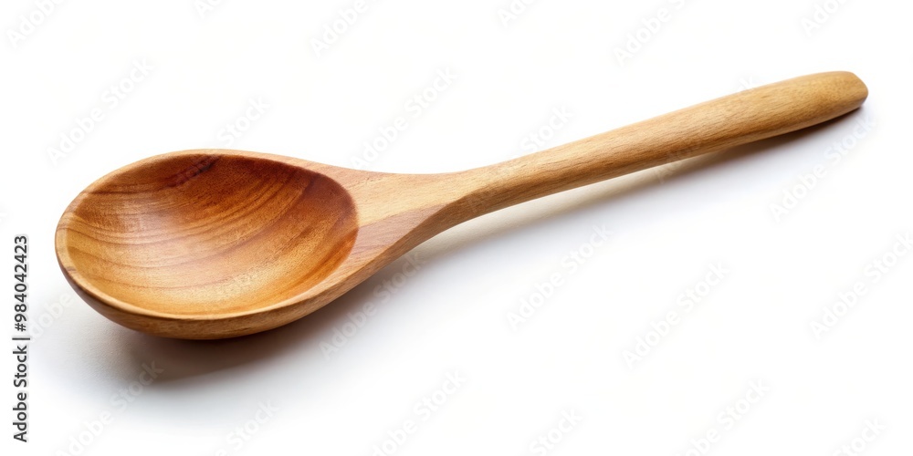 Elegant Wooden Spoon on White Background Diagonal Composition with Polished Light Brown Finish, Large Rounded Bowl, and Slender Handle, Illuminated for Minimalist Kitchen Elegant Wooden Spoon on White Background Diagonal Composition with Polished Light Brown Finish, Large Rounded Bowl, and Slender Handle, Illuminated for Minimalist Kitchen