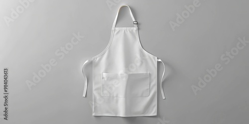 Minimalist Composition of a White Apron on Grey Background Smooth Texture, Central Pocket, Subtle Lighting, Symmetrical Design Highlighting Functionality and Elegance