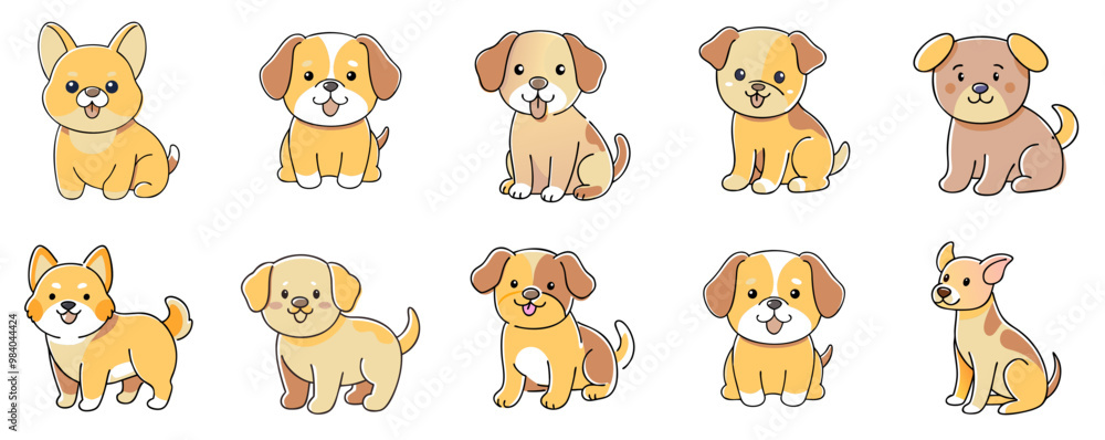 Obraz premium Cute Dog Cartoon Set Illustration 