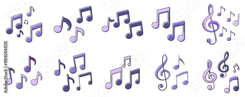 Music Notes and Musical Key Signs Set Vector Illustration
