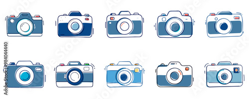 Photo Camera Doodle Icon Set Illustration
