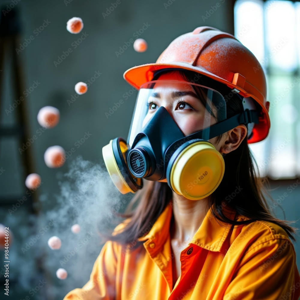 Professional construction worker wearing a high-grade dust mask Professional construction worker wearing a high-grade dust mask