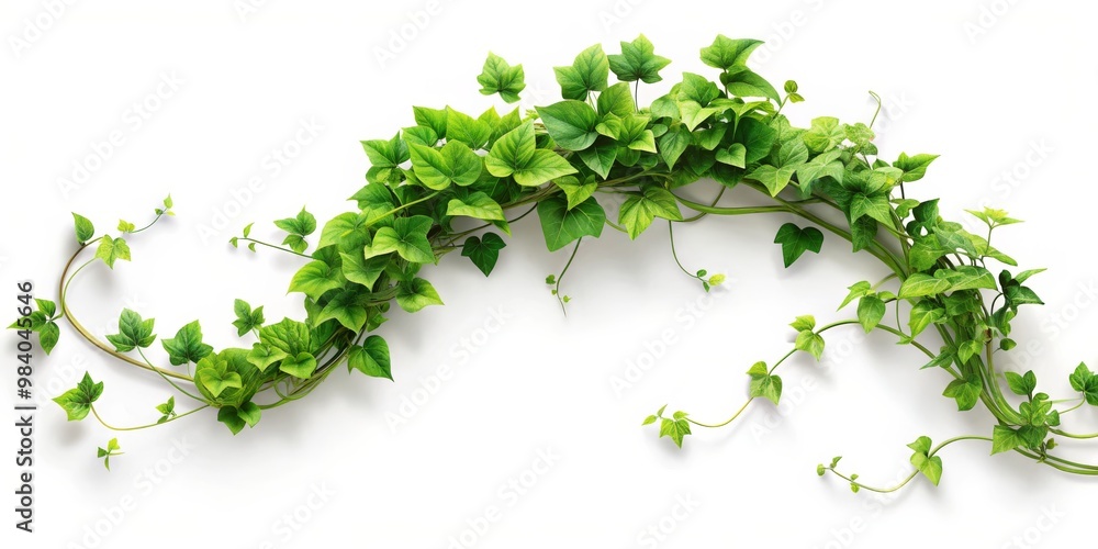 Vibrant Green Heart-Shaped Vine Curving Across Stark White Background, Emphasizing Natural Beauty and Simplicity, Creating Visual Tension and Sense of Growth and Vitality Vibrant Green Heart-Shaped Vine Curving Across Stark White Background, Emphasizing Natural Beauty and Simplicity, Creating Visual Tension and Sense of Growth and Vitality