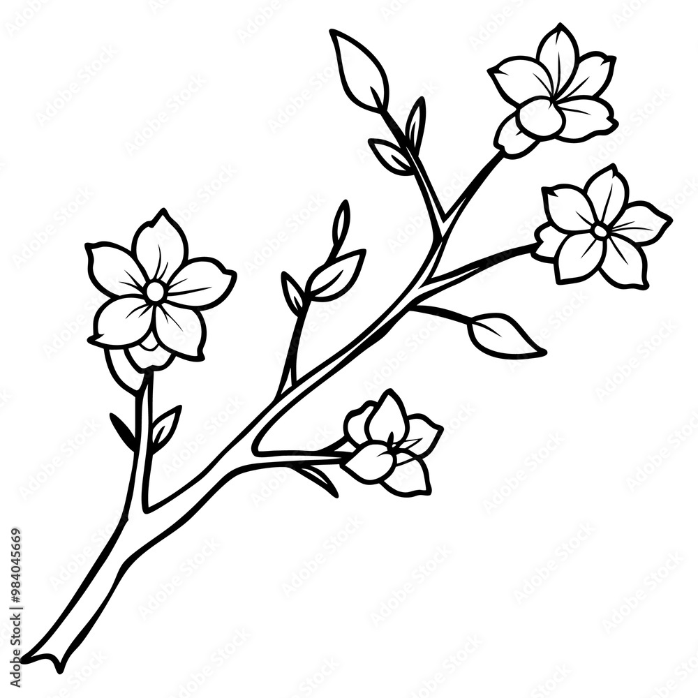 tree branch with flowers outline coloring book page line art drawing tree branch with flowers outline coloring book page line art drawing
