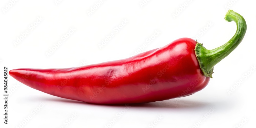 Vibrant Red Chili Pepper on White Background A Diagonally Positioned Culinary Delight, Showcasing Glossy Texture, Bold Color Contrast, and Soft Shadow for Added Depth and Vibrant Red Chili Pepper on White Background A Diagonally Positioned Culinary Delight, Showcasing Glossy Texture, Bold Color Contrast, and Soft Shadow for Added Depth and