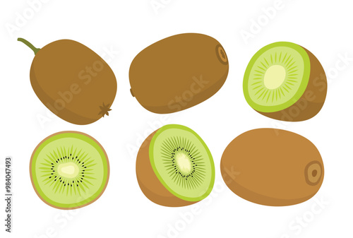 kiwi fruit vector set cute cartoon style. isolated on white background.