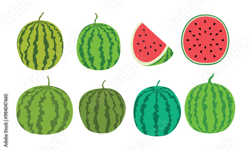 Watermelon fruit vector set cute cartoon style. isolated on white background.