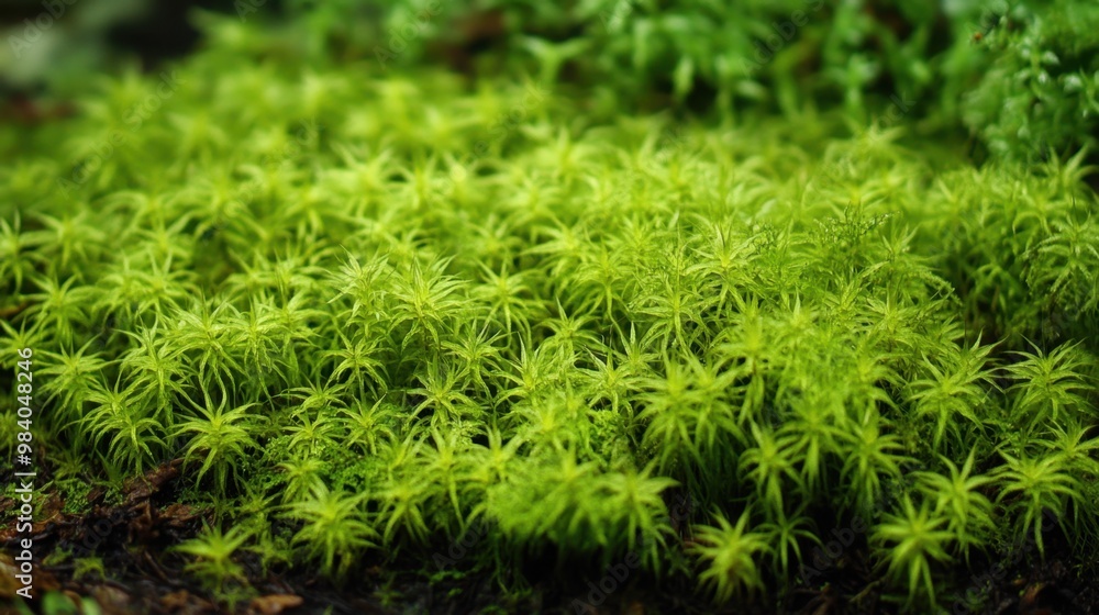 Detailed moss growing over damp forest floor showcasing lush green textures Detailed moss growing over damp forest floor showcasing lush green textures