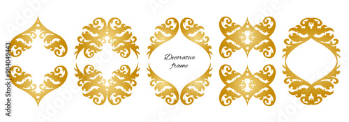 ダマスク調の飾り枠のイラスト素材セット ベクター ゴールド 装飾 アンティーク ヴィンテージ