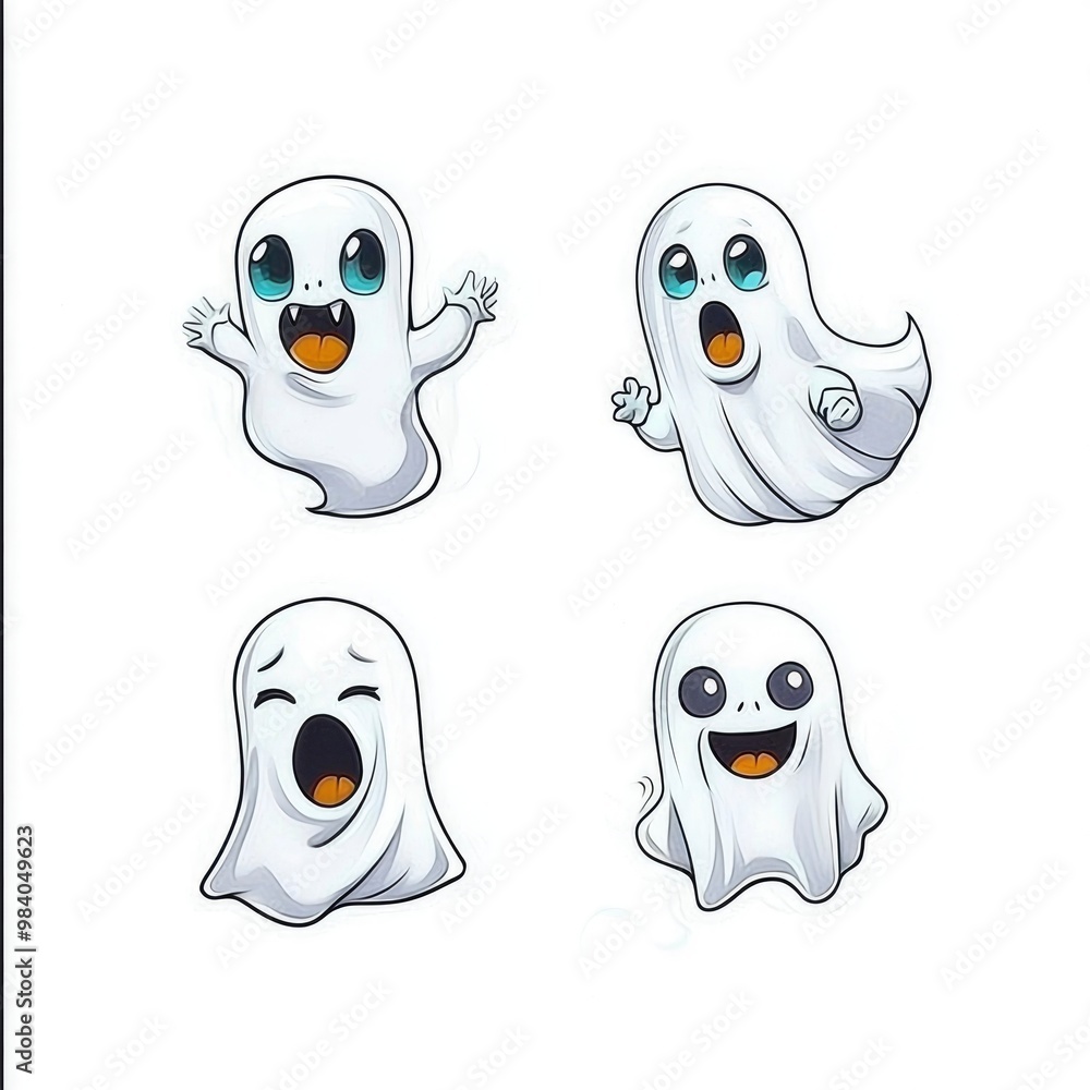 Cute Cartoon Ghost Characters Set Cute Cartoon Ghost Characters Set
