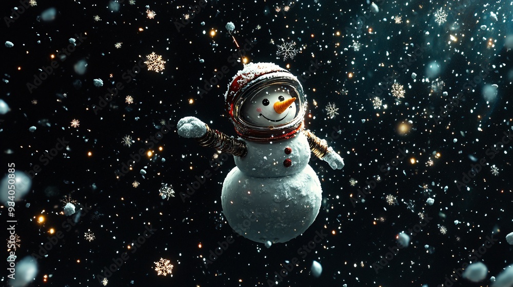 Obraz premium christmas, a snowman astronaut in space