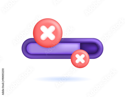 Concept of failed process. unsuccessful and error. installation process and update of program or system failed. Illustration of a cross with loading bar. symbol or icon. Minimalist 3D style design
