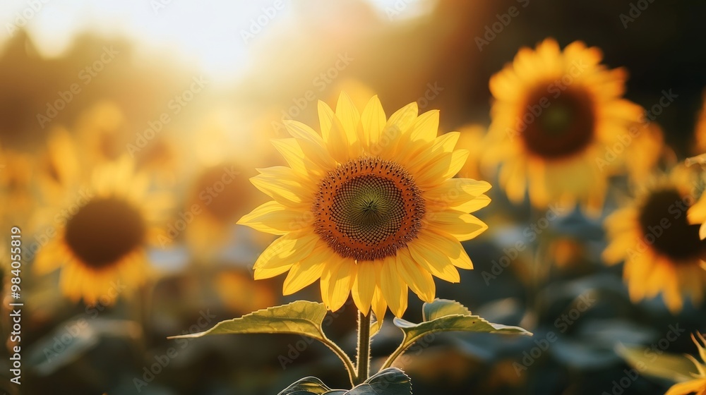 Obraz premium Sunflowers are plants that live for one year. They're loved for their beauty and are also used to make oil.