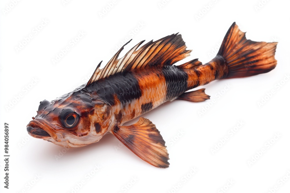 Deep-sea Dragonfish Displayed on Pure White Surface Deep-sea Dragonfish Displayed on Pure White Surface