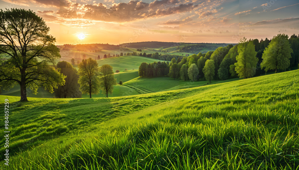 Naklejka premium Paysage de campagne au lever du soleil