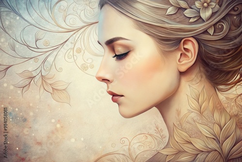 A delicate, hand-drawn illustration of a face in sideways profile, featuring subtle lines, gentle curves, and intricate details, showcasing a serene and contemplative expression. photo