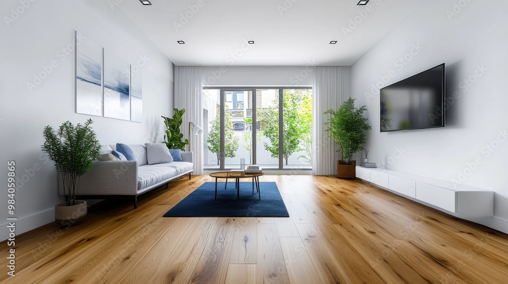 Fototapeta premium Modern Living Room with Minimalist Design and Plants