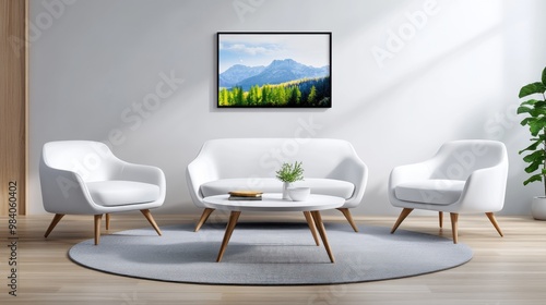 Modern Living Room with Scenic Mountain Artwork