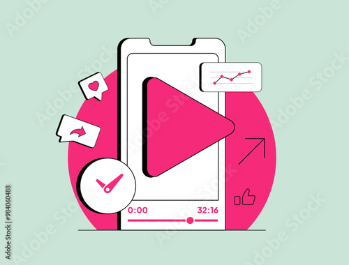 Social media is pushing long-form video as most engaging in-feed content. Social media platforms are shifting toward longer videos to boost user engagement and viewer interaction. Vector illustration