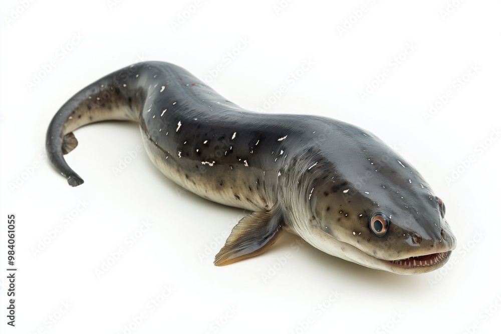 Deep-Sea Gulper Eel Against Pure White Backdrop Deep-Sea Gulper Eel Against Pure White Backdrop