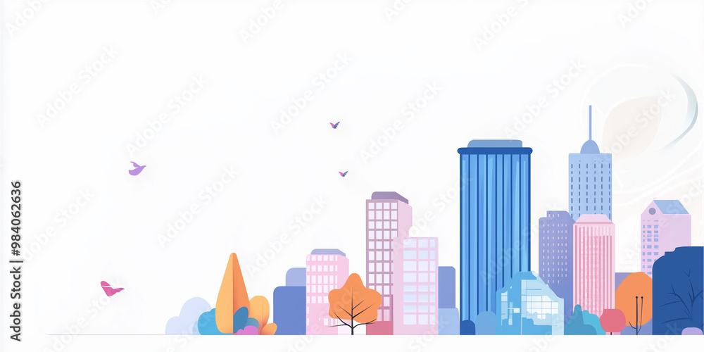 Fototapeta premium vector illustration city skyline. landscape. future clean city. renewables. happiness. Urban image. Clean image to insert some dialogue with a city background