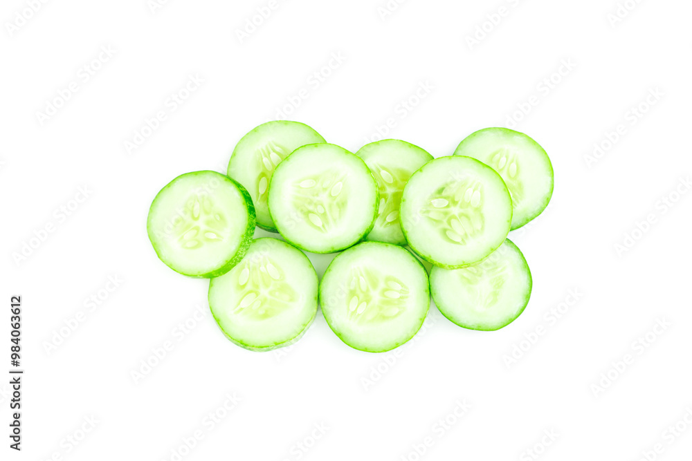 Fresh green cucumber sliced isolated on white background, Organic vegetables, Herbal plant, Food ingredient Fresh green cucumber sliced isolated on white background, Organic vegetables, Herbal plant, Food ingredient