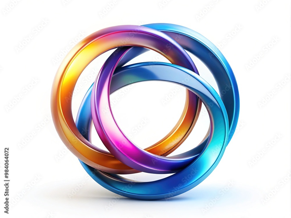 Circular symbol with overlapping rings in a fluid, dynamic design, conveying unity, infinity, and continuous movement, set against a clean, white background. Circular symbol with overlapping rings in a fluid, dynamic design, conveying unity, infinity, and continuous movement, set against a clean, white background.