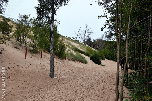 Obraz na płótnie Słowiński Park Narodowy jest położony w środkowej części polskiego wybrzeża. Jest położony w środkowej części polskiego wybrzeża. Charakterystycznym elementem parku jest wydmowy pas mierzei z ruchomym w salonie