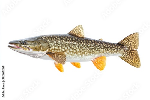 Predatory Pike Isolated on Crisp White Backdrop photo