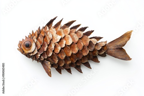 Peculiar Pinecone Fish Displayed on Crisp White Backdrop photo