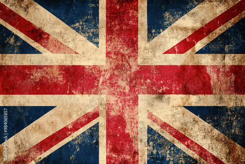 vintage and worn Union Jack flag showing a distressed and aged texture symbolizing heritage and national identity