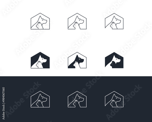 Dog and cat logo design template vector, line of pet logo design suitable for pet shop, store, cafe, business, hotel, veterinary clinic, Domestic animal vector illustration logotype, sign, symbol.