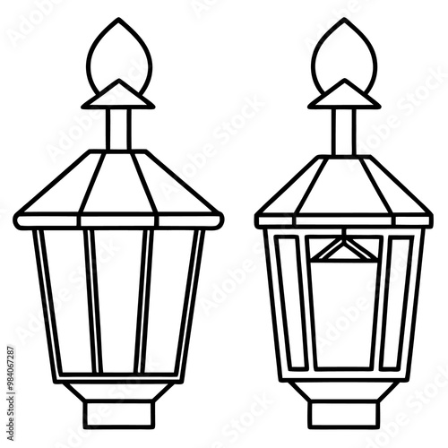 wall lanterns outline coloring book page line art drawing