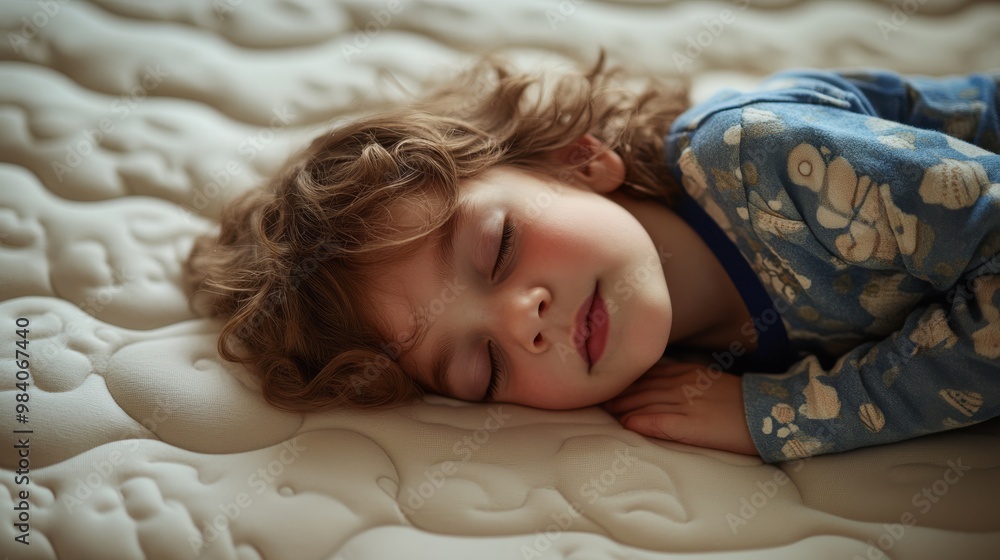A peaceful child sleeps on a soft mattress, exuding tranquility and comfort in a cozy environment. A peaceful child sleeps on a soft mattress, exuding tranquility and comfort in a cozy environment.
