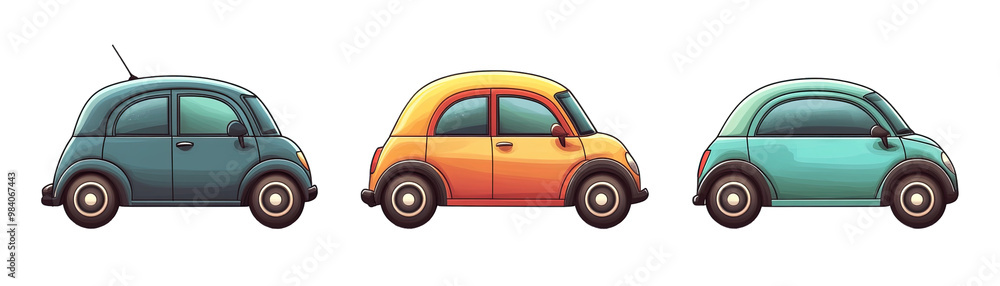 Cute Cartoon Car, With Various Design Elements. Isolated on a Transparent Background. Cutout PNG. Cute Cartoon Car, With Various Design Elements. Isolated on a Transparent Background. Cutout PNG.