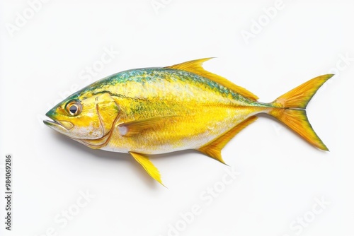 Elegant Threadfin Trevally Isolated on Pure White Surface photo