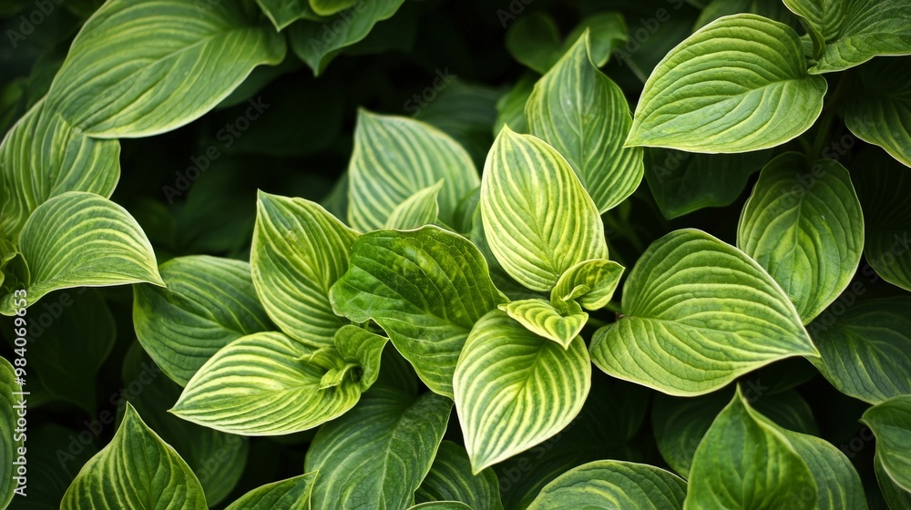 A green plant with broad leaves, creating a dense and lush appearance A green plant with broad leaves, creating a dense and lush appearance