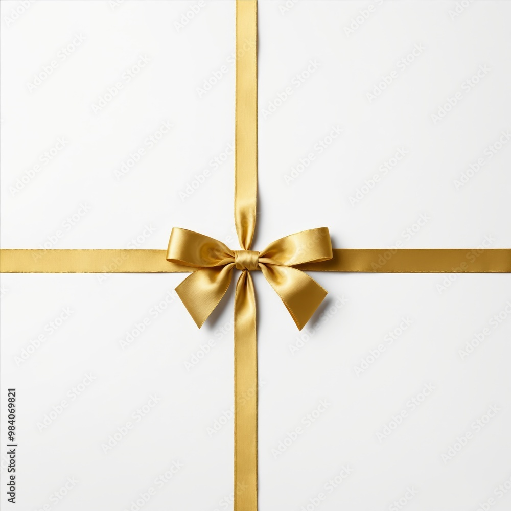 Gold ribbon tied in a bow on a white background Gold ribbon tied in a bow on a white background