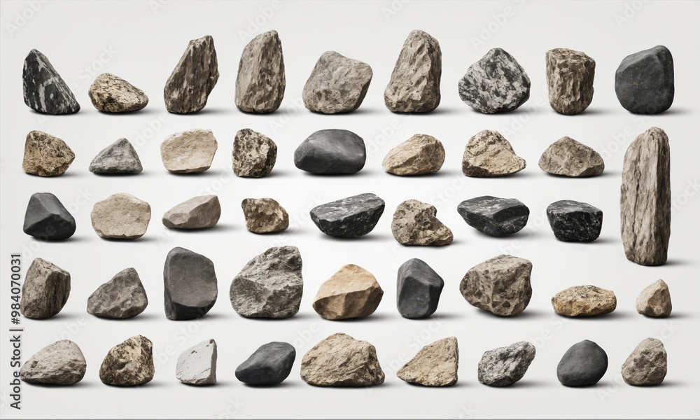 Collection of various rocks isolated on white background Collection of various rocks isolated on white background