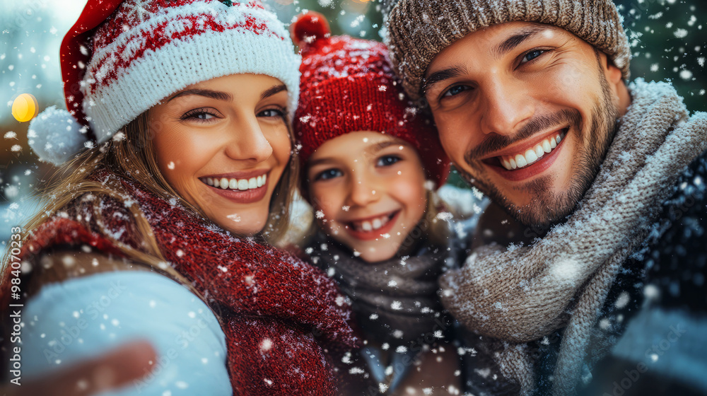 A joyful family smiling together in a snowy landscape, celebrating the winter season and creating warm, festive memories. A joyful family smiling together in a snowy landscape, celebrating the winter season and creating warm, festive memories.